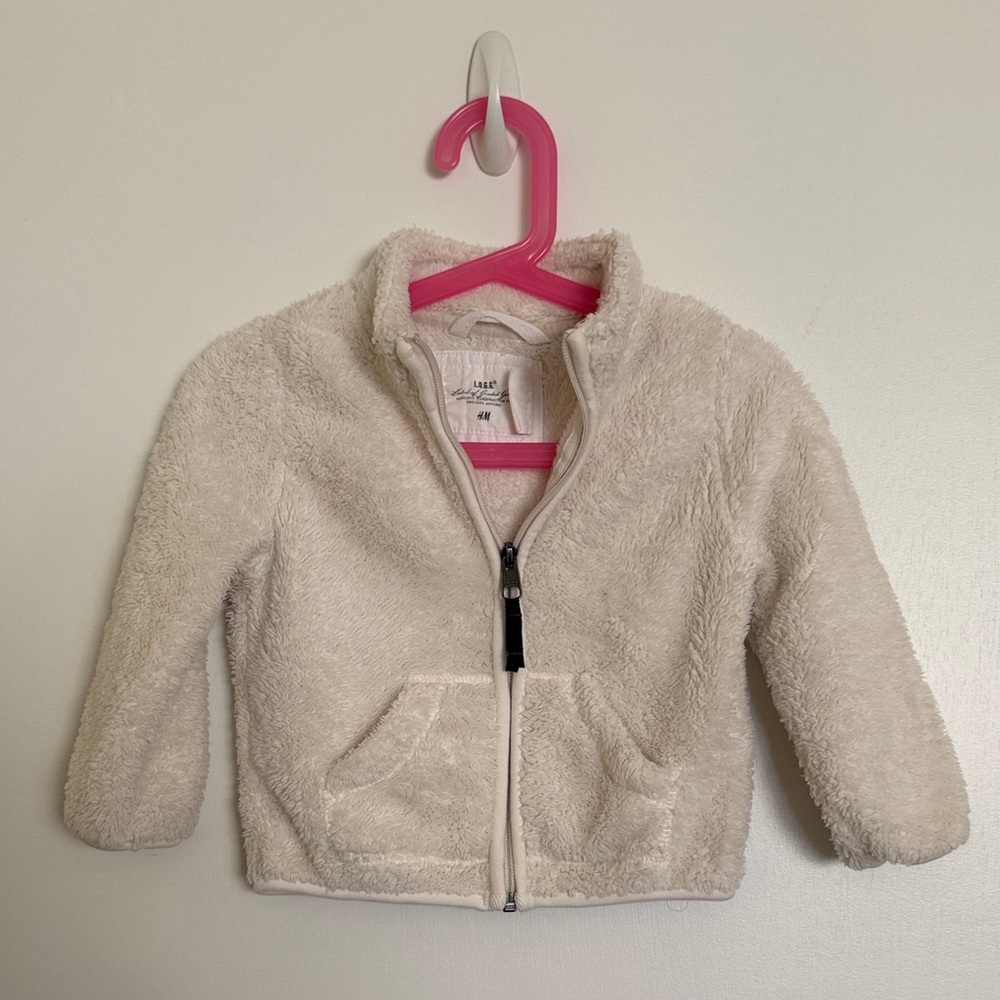H&M Cream Fuzzy Zippered Kids Jacket